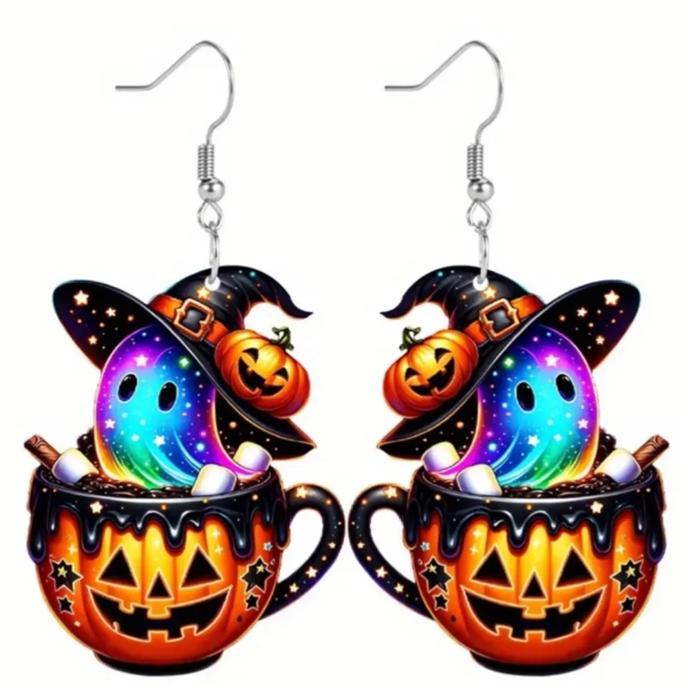 NWT! Halloween Holiday Acrylic Ghost Pierced Dangle Earrings!